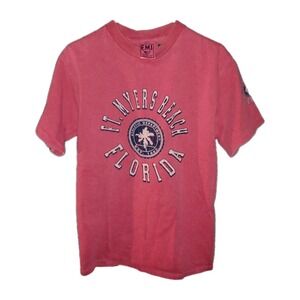 E.M.I. Mens M T-shirt Red Distress. Ft. Myers Beach FL Single Stitch 100% Cotton
